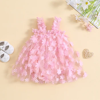 0-24M Бебе момичета принцеса гащеризон рокля 3D цвете перо без ръкави прашка тюл бодита новородено бебе летни дрехи