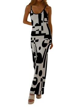 2023 Дамска елегантна V-образно деколте оребрена плетена макси рокля с нисък дизайн без ръкави - Slim Fit пуловер Long Bodycon