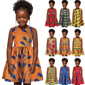 2023 Летни бебешки детски дрехи за малки деца Африкански бохемски стил Бебешки рокли Геометрия отпечатани волан ръкав момичета принцеса рокля
