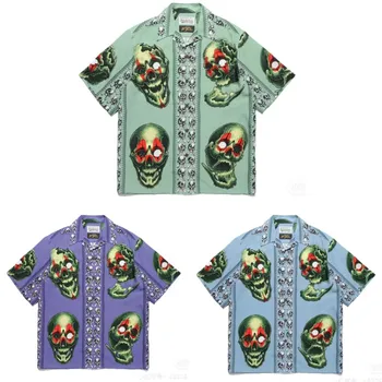 2023ss WACKO ризи синьо лилаво зелено MARIA колоритен череп печат риза мъже жени 1: 1 най-добро качество Хавай плажни ризи