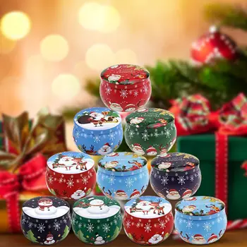 2024 Мини Коледа Tinplate кръгла бонбони калай може бонбони калай калай за подарък даване Коледа ароматизирани калай буркани кръгла свещ контейнер