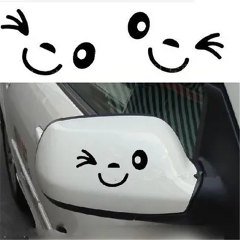 2pcs Светлоотразителни сладък усмивка кола стикер огледало за обратно виждане стикер кола стайлинг карикатура усмихнати око лицето стикер стикер за всички автомобили
