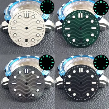 31.5MM NH35 Dial Watch Dial Pointers 6 часа календар зелен светещ часовник части за Seiko Seamaster 300 часовник аксесоари