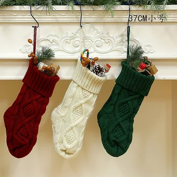 37CM Нова година коледни чорапи за многократна употреба плетене отглеждане коледно дърво украса за дома Коледа подарък бонбони чанта висулка