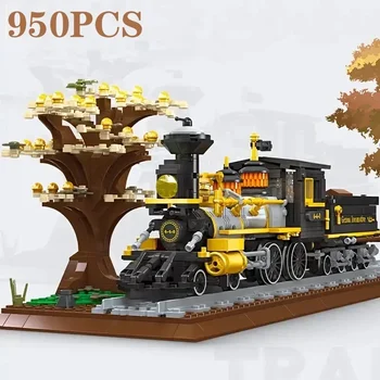 950PCS Модел на парен влак Строителни блокове Градски трафик Железопътен влак Транспорт Монтаж на превозни средства Тухли Деца DIY коледни подаръци