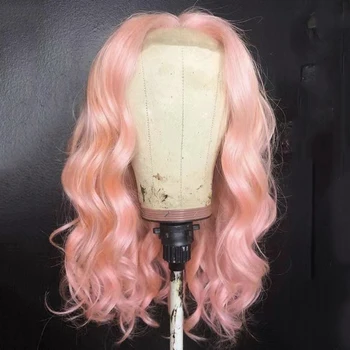 AIMEYA Светло розови перуки за жени момичета тяло вълна синтетична дантела перука топлоустойчиви дантела фронт перука мода розови перуки ежедневна употреба