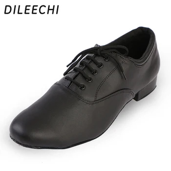 DILEECHI мъжки обувки за латино танци бални обувки за бални танци Pary square dance shoes black cowhide low heel 2.5cm