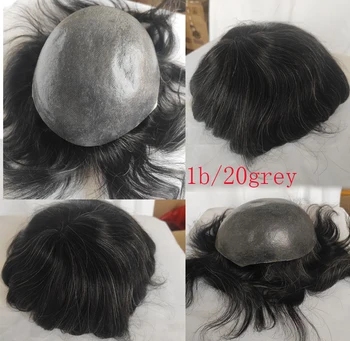 Eseewigs Straight Toupee бразилски Remy коса 1B смесен 20% сива коса перуки за мъже 10x8 цялата кожа PU около перука за мъже