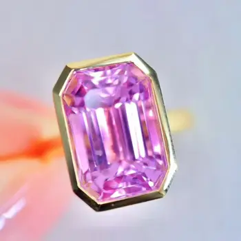 LR Kunzite 8.5ct Фини бижута Solid 18K жълто злато Nature Clean Kunzite скъпоценни камъни диаманти женски пръстени за жени фин пръстен