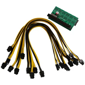 Mining Power Supply Kit - 10X 6Pin Port Breakout Board и 50CM UL 1007 18AWG PCI-E 6Pin мъжки до 6 + 2Pin мъжки кабел