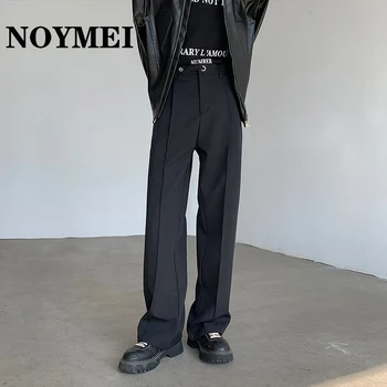 NOYMEI Костюм Панталон Черен All-match Модни мъже 2024 Пролет Нов плисиран дизайн Ниша темперамент Прави панталони WA3649