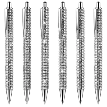 PPYY-6 бр сладък писалка Bling диамантени писалки Коледа кристали подарък сребро метални химикалки фантазия блестящи кристални писалки