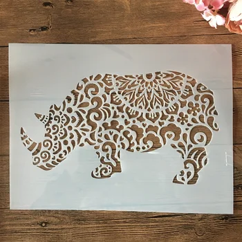 XL 35*26см Голям носорог Мандала DIY наслояване шаблони живопис скрапбук оцветяване щамповане албум декоративен шаблон