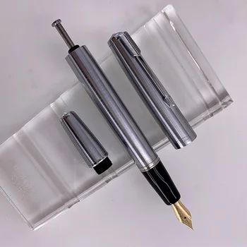 Yongsheng 601A изцяло стоманено вакуумно бутало 14K Mingjian Fountain Pen със златен ниб голям капацитет нов луксозен фонтан подарък писалка комплект
