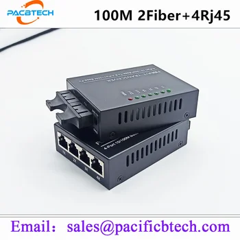 Бърз Ethernet Fiber Switch Media Converter 2Fiber порт 4RJ45 Fiber порт оптичен приемо-предавател 20KM SC единичен режим 100M