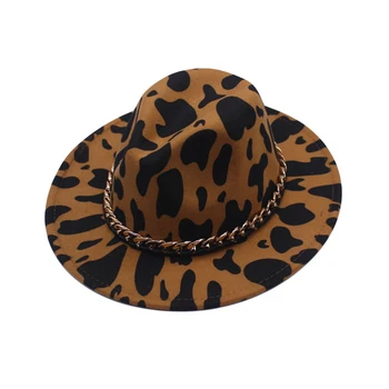 Винтидж стил широка периферия Fedora шапка с верига детайл - Унисекс уестърн джаз каубойска шапка за мъже и жени
