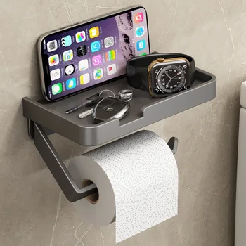 Държач за хартия Стенен монтиран пространствен държач за алуминиева ролка Телефон за съхранение закачалка Тоалетна рафт кърпа багажник Тъкан кутия Аксесоари за баня