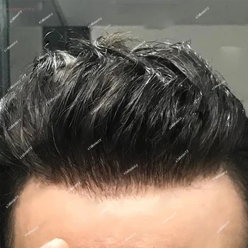 Естествена линия на косата Кафяво черно мъже Toupee Супер издръжлива кожа Пълна PU 100% човешка коса перука микрокожа замяна капилярна протеза