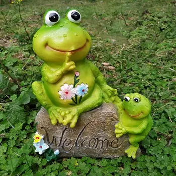 Жаба статуя декоративни големи очи жаба орнамент прекрасен синтетична смола жаба фигурка реалистични ярки животни миниатюрни градина декор