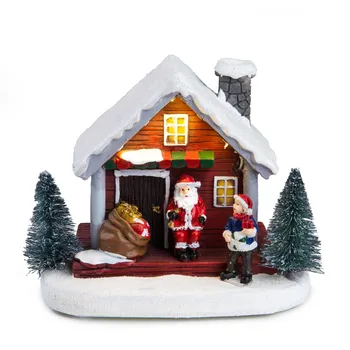 Зимен сняг Коледно селище сграда, Санта къща, коледна украса, осветление дома празник орнамент подаръци