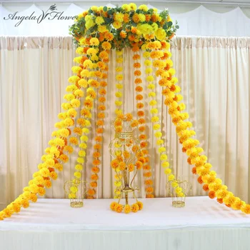 индийски Дивали сватбен фон декор, изкуствен невен цвете низ, глухарче флорален венец, събитие, рожден ден, реквизит