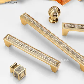 Кабинет дърпа 24K кухненски дръжки диамант вино гардероб декорация мебели копчета истинско злато кристал чекмедже