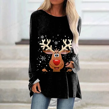 Коледа Elk T риза Дядо Коледа 3d печат тениска Дамски модни върхове елени тениска дълъг ръкав върховете Tees туника момиче върховете