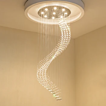 Кристал модерен полилей единична спирална стълба LED полилеи за фоайе трапезария ресторант лампа стълбищна светлина
