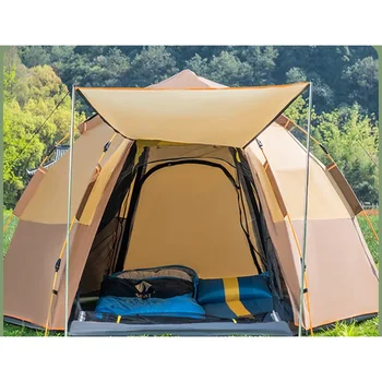 Къмпинг палатка Автоматична двойна двойна двойна шестоъгълна палатка на открито 5-8 души Къмпинг Къмпинг Дъждоустойчив Лесен за поставяне палатка