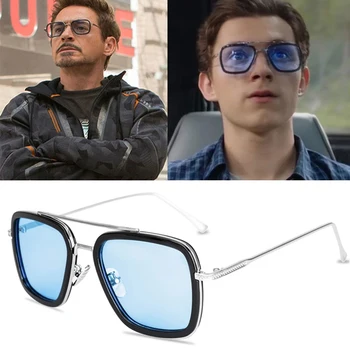 Луксозна мода Steampunk слънчеви очила мъже марка дизайн Iron Man очила обвивка квадратна рамка слънчеви очила Горещи очила Тони Старк