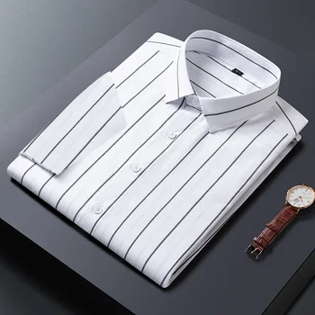 Малък азиатски размер лято нови памучни ризи за мъже къс ръкав раирана риза корейски стил тънък годни бутон блуза