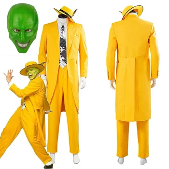 Маската Джим Кери косплей костюм мъже жълт костюм униформа маска костюми Хелоуин карнавал костюм