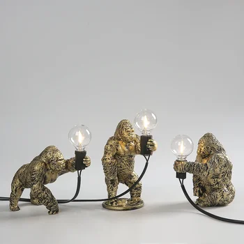 Модерна смола горила настолна лампа LED E12 горила настолни лампи Nordic детска стая декор Donkey Kong LED нощни светлини EU/AU/US/UK Plug