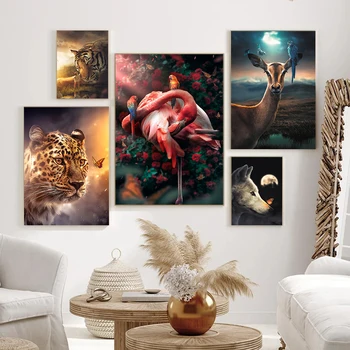 Модерни HD отпечатъци Начало декор платно фламинго лъв плакат живопис тигър вълк животински стена изкуство модулна картина без рамка хол