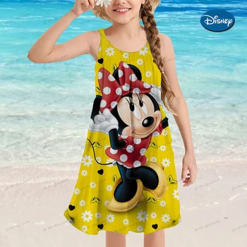 Нови деца момичета рокля лято Suspender Дисни Мини Мики Маус печат Детски рокли Детски костюми Екипировки Плажни дрехи