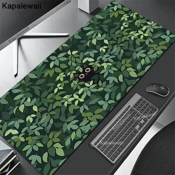 Подложка за мишка Сладка зелена подложка за бюро Kawaii черна котка подложка за мишка Естетична растителна природа Лаптоп Deskpad XXL Големи Gaming Deskmat подложки за мишки
