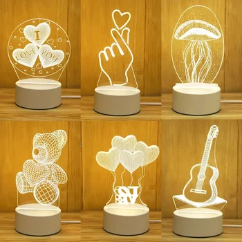 Романтична любов 3D акрилна LED лампа за дома Детска нощна светлина Сватбена украса Парти за рожден ден Ден на Свети Валентин нощна лампа