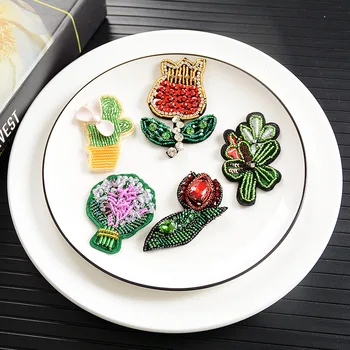 Ръчно изработени мъниста кактус кръпка цвете и растение модел декоративни DIY сутрин слава лилия лавандула шевни апликации лепенки
