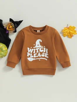 Сладък карикатура животински печат пуловер качулка дълъг ръкав екипажа врата Хелоуин суитчър за малки деца момчета момичета