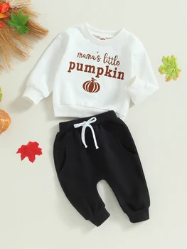 Хелоуин бебе унисекс костюм комплект малко дете тиква печат 2-парче облекло пуловер суитчър и панталони анцуг